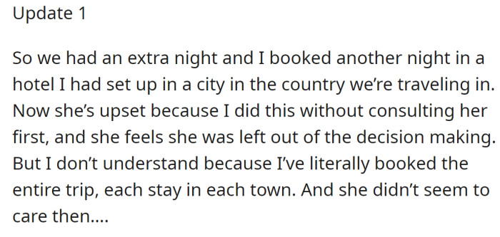 She also explained why her mother felt ignored in making decisions about their vacation, even though she couldn't understand her.