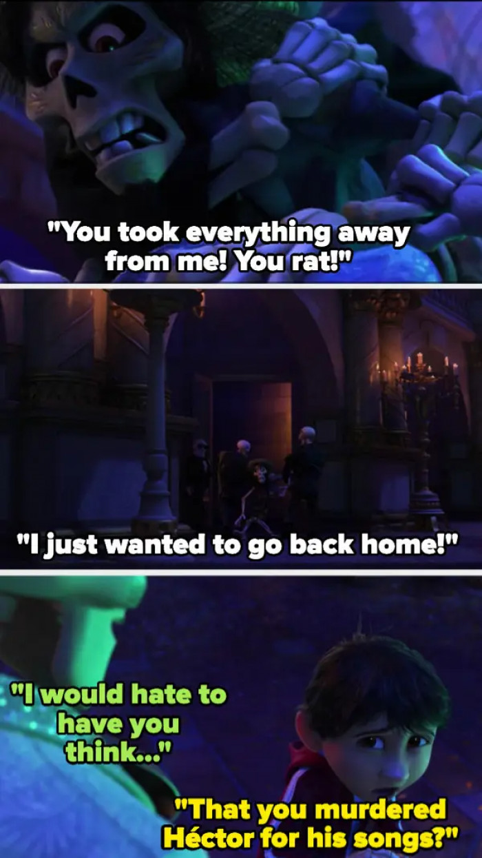 8. Coco (2017): Ernesto stole Hector's songs and murdered him.