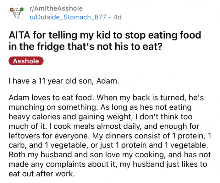 The OP shared a story about her 11-year-old son, Adam.