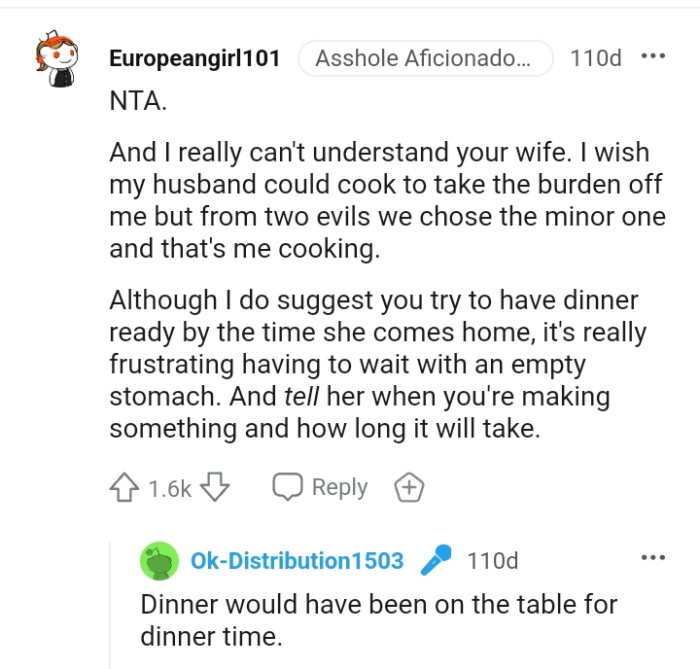 This Redditor wishes the husband could cook