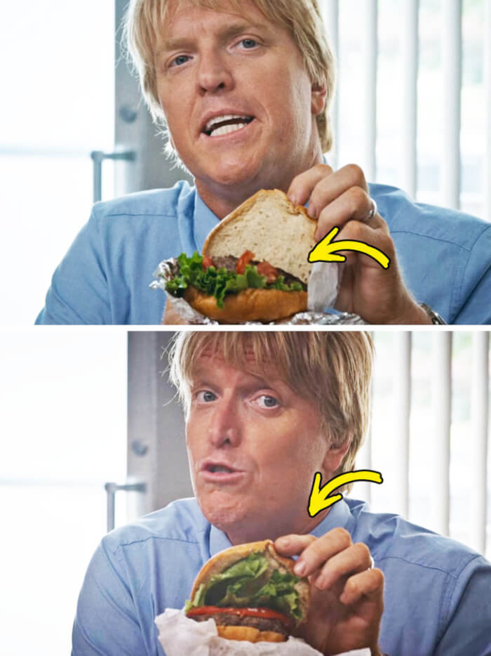 11. In season 3, Bruce Natalie’s hamburger changed from one second to the next.