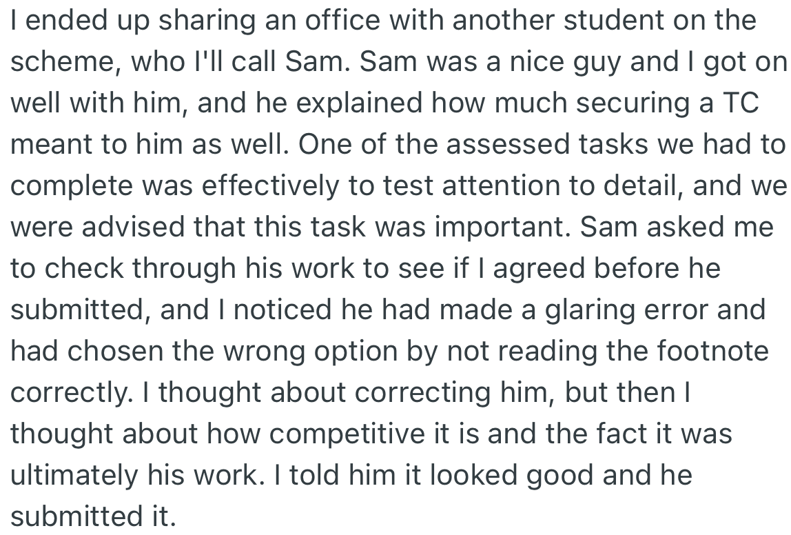 OP shared a space with another student (Sam). Later, Sam asked OP to review a paper.