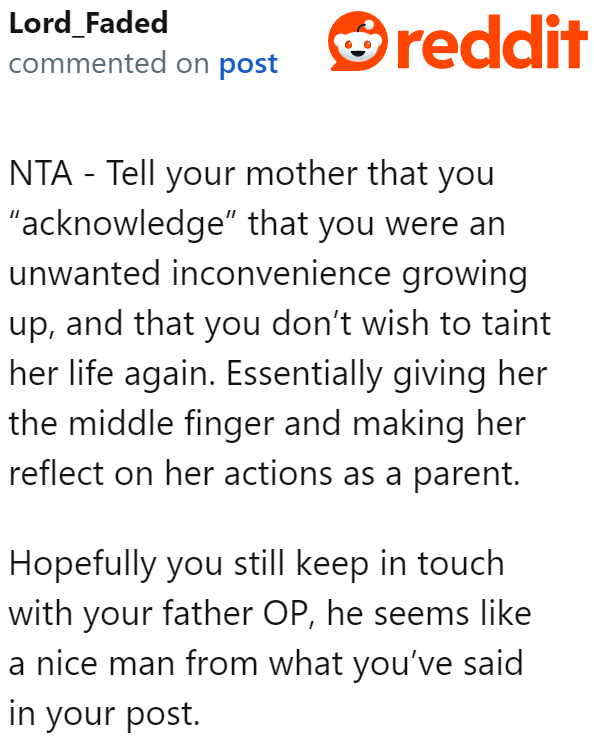 One user suggested a very nice response to the OP's mom.