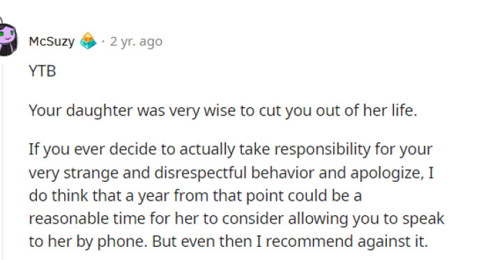 It's important for the mom to recognize the entire issue before she can expect her daughter to fully forgive her. We don't blame the daughter at all.