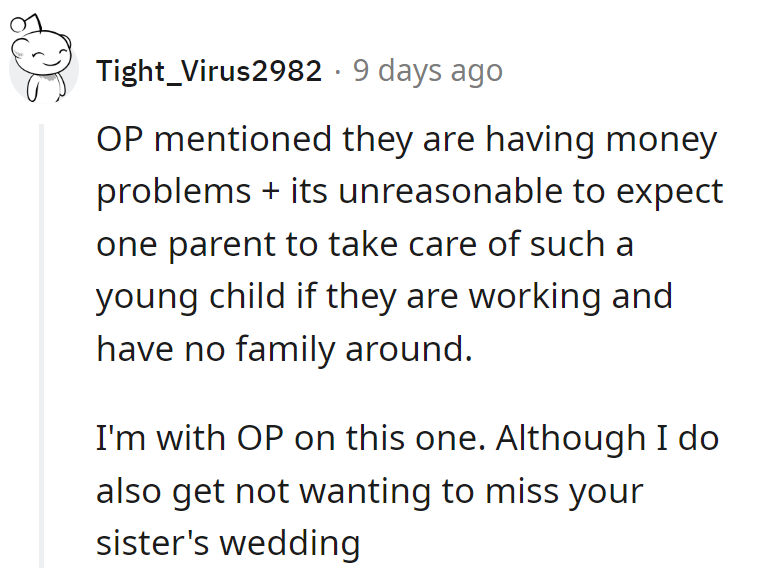 OP's caught between a budget and a bassinet! Family ties tugging at the wallet strings!