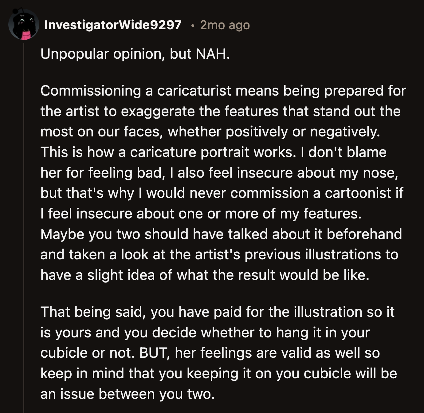 Some Redditors said they should have anticipated a silly picture if they commissioned a caricaturist to draw it.