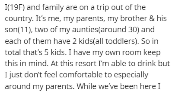 OP and her family are on a vacation together, and things were going great at first