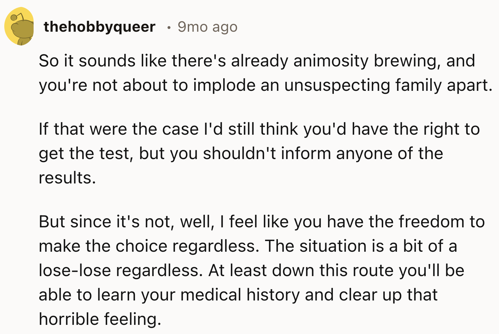OP Should Have The Right To Do The Test