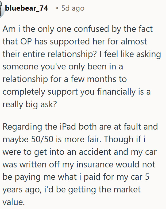 OP has been carrying his partner financially almost since day one