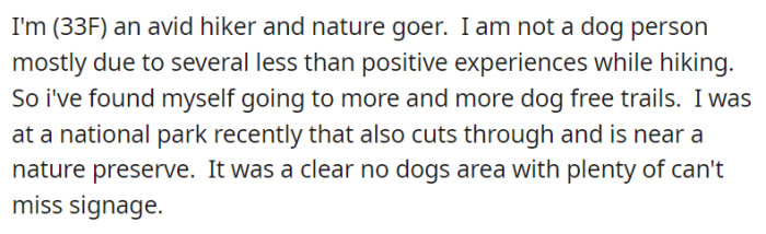 OP avoids dogs on trails after several unpleasant hiking experiences.