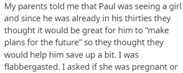 The parents told OP that they were trying to help Paul save up some money