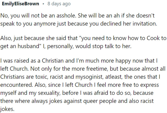 If the coworker stops talking to OP because of it, the issue lies with her.