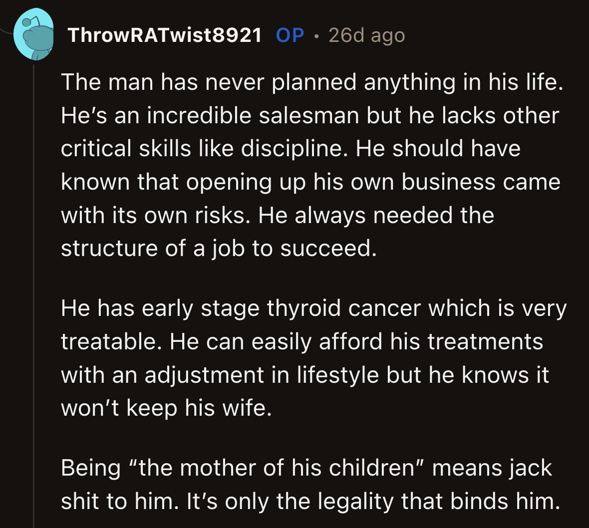 OP, however, was unsurprised by her ex-husband's narrow point of view. He would rather have a tense relationship with OP than convince his wife to spend less on designer items.