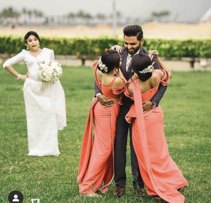 13. “Wedding photoshoot idea: the groom and the bridesmaids…”