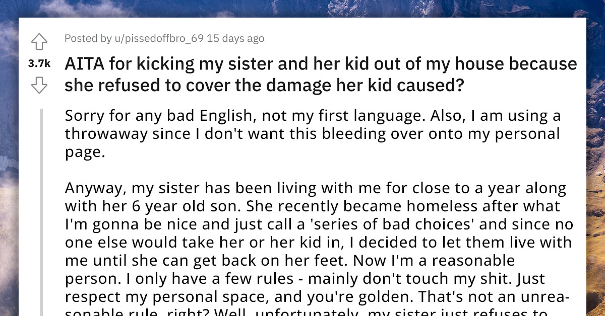 Redditor Condemned for Kicking His Sister Out After She Refused to Cover the Damages Caused by Her Kid