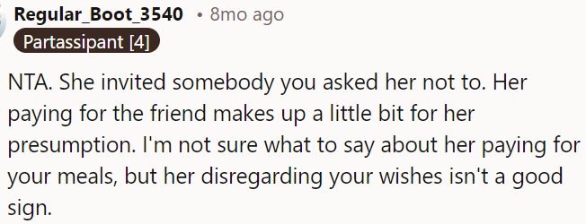 Her disregard for OP's wishes is concerning.