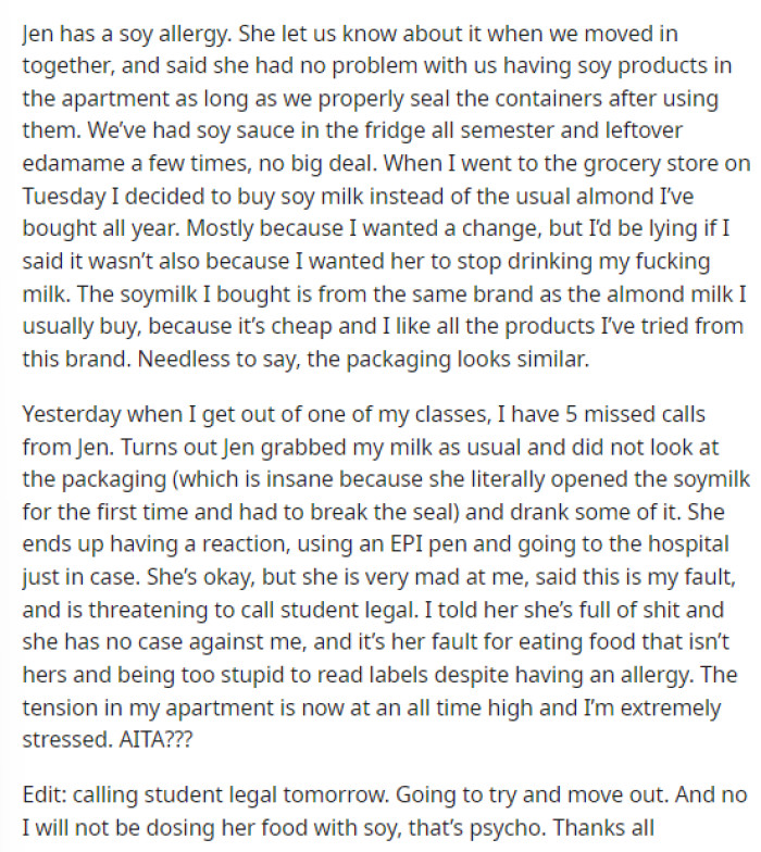 Then she gets into what actually happened here and how her roommate had an allergic reaction because she used something that wasn't hers.