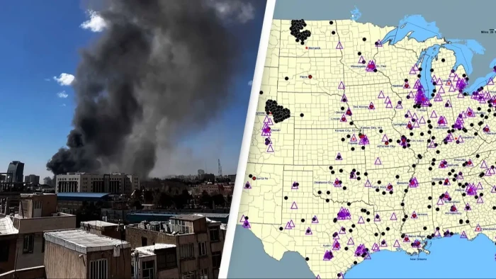 Map showing potential nuclear strike impact zones near U.S. missile silos