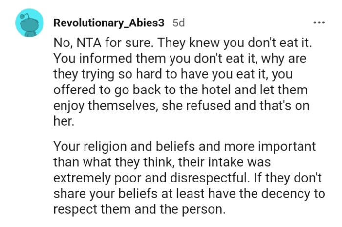 The OP's religion and beliefs are way more important than what they think