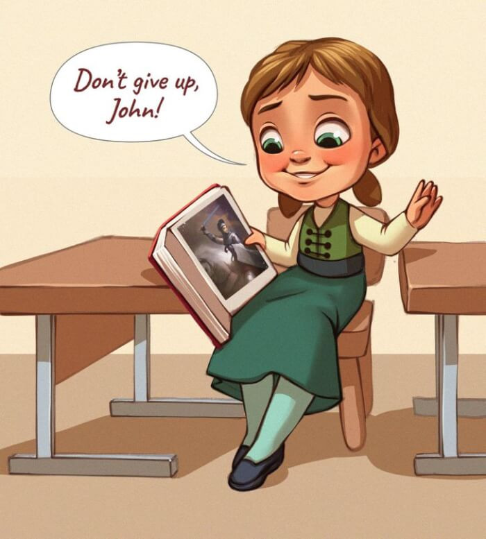 11. Anna would talk to the pictures in her books out of boredom, but she could just talk to her classmates.