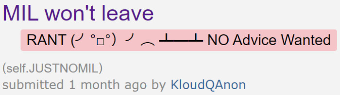 The OP simply wanted to get his issue off his chest. He shared his situation with the JUSTNOMIL community.