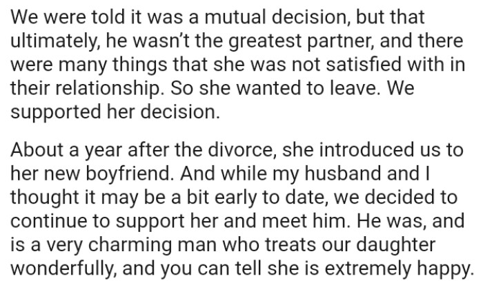 There were many things that the OP's daughter was not satisfied with in their relationship