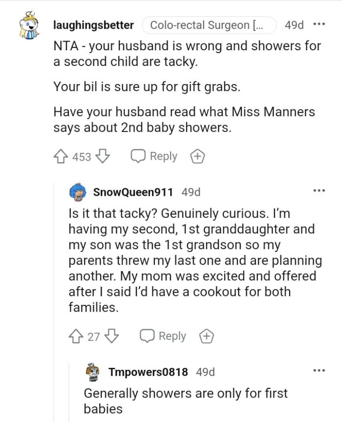 Having the OP's husband read what Miss Manners says
