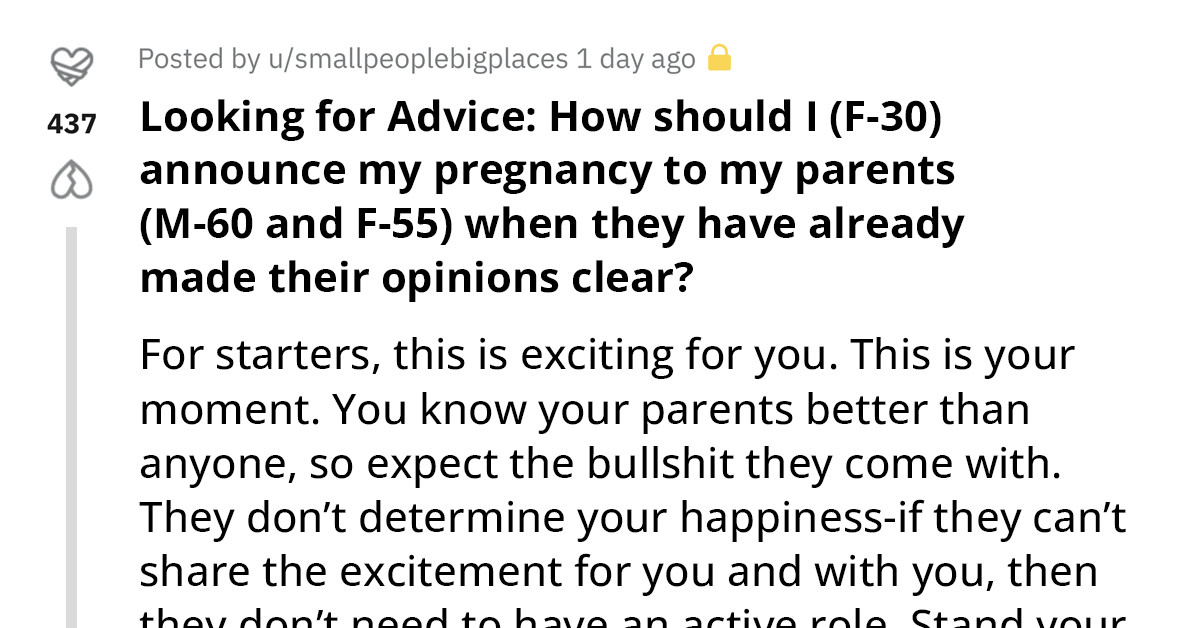 Woman Turns To Reddit For Advice On How To Tell Her Parents That She's Pregnant