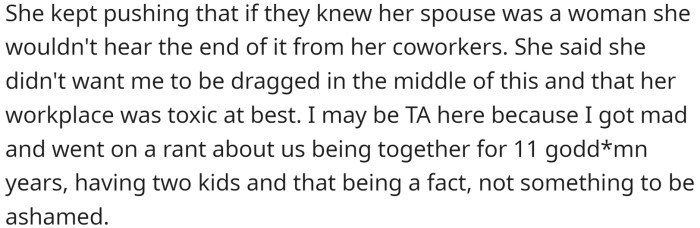 The OP argued that their relationship is a fact, not something to be ashamed of.