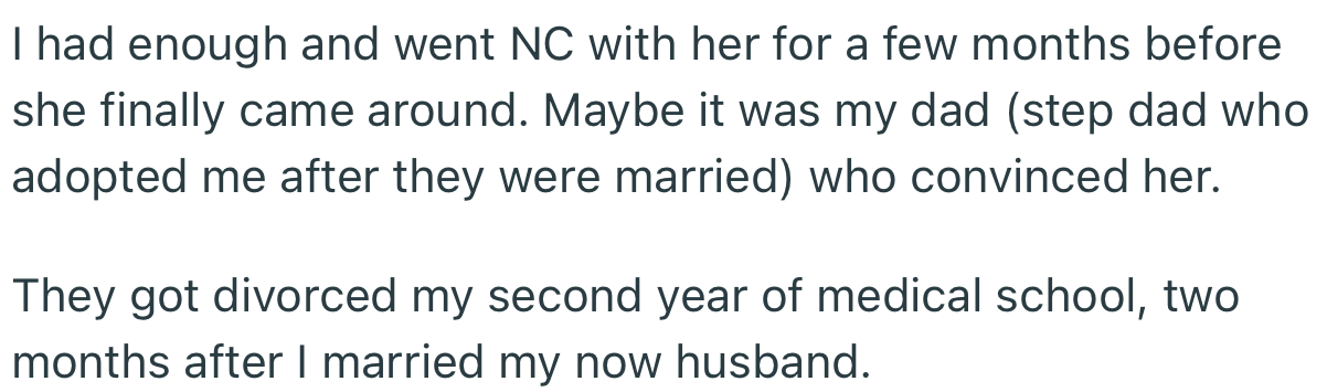 OP Went No Contact with Their Mom for a While Due to the Constant Manipulation. Not Long After, Their Parents Got Divorced