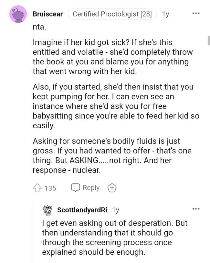 She'll blame the OP if her child gets sick