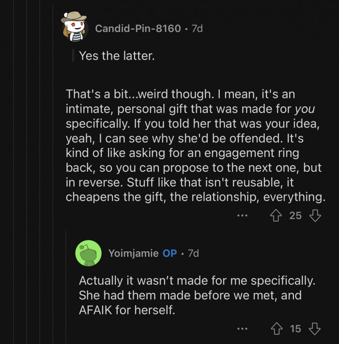 The gift wasn't specially made for OP.