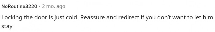 Locking the door definitely does sound pretty mean, especially to a 4-year-old who is having nightmares.