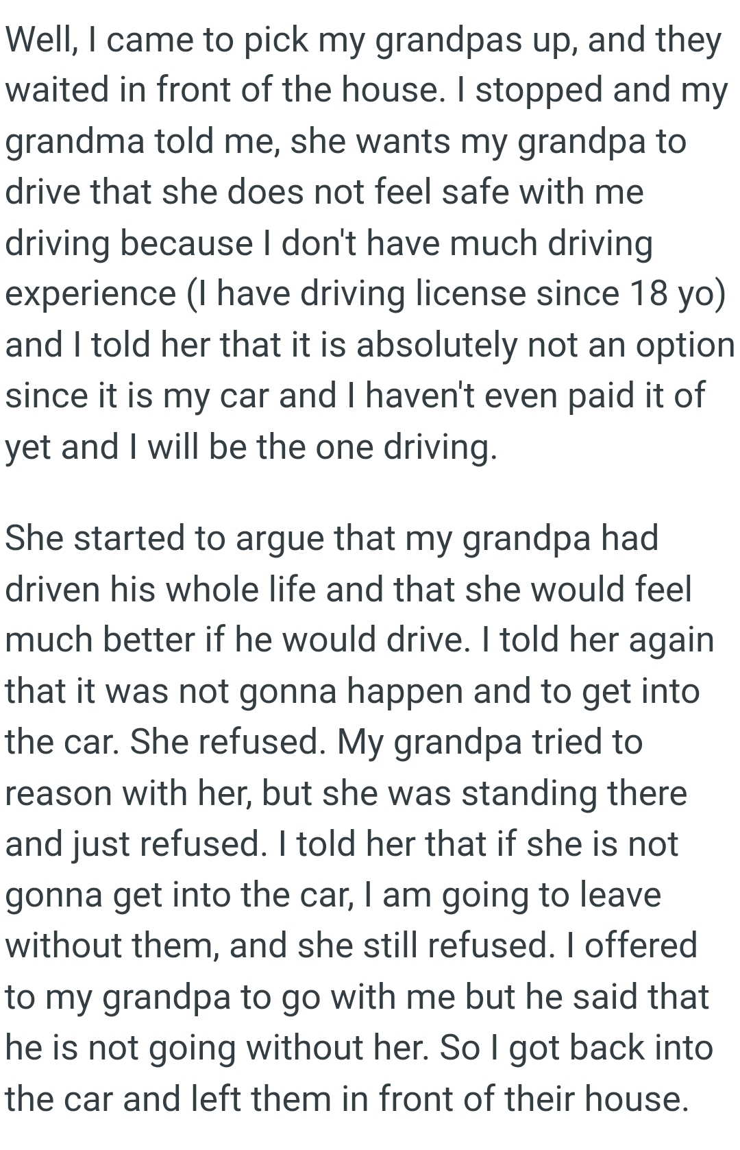 The OP did say she would leave without them