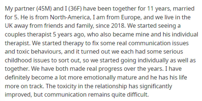 OP's post gave insight into her relationship and also their relationships with the therapist that they share.