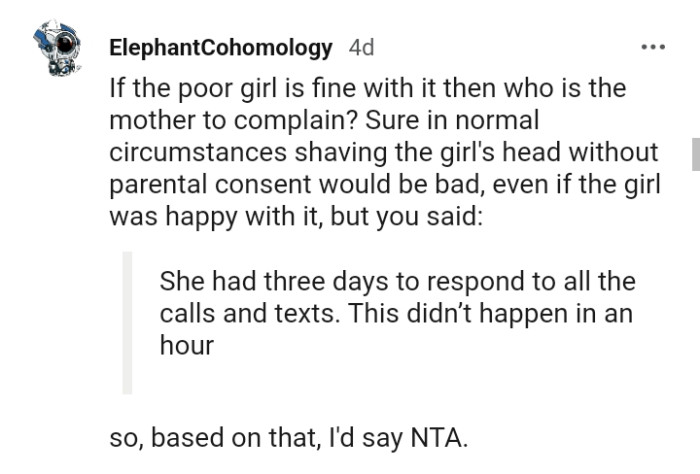 OP's sister had three days to respond to all the calls and texts