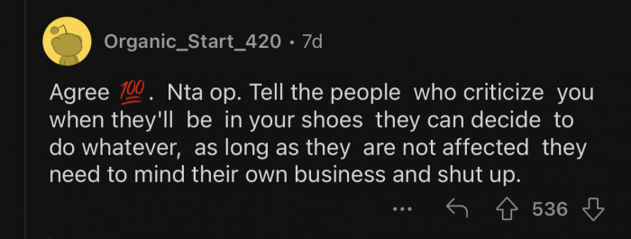 People should just mind their own business.