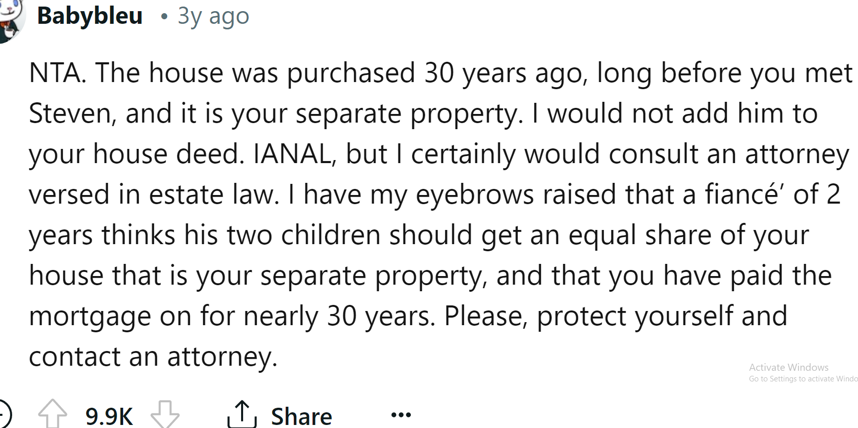 The OP needs to protect herself