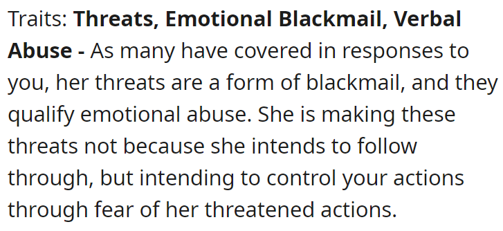 Traits: Threats, Emotional Blackmail, Verbal Abuse