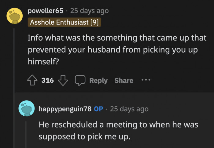 Did he move the meeting to an earlier time to clear his evening to spend more time with OP? I guess we'll never know for sure.