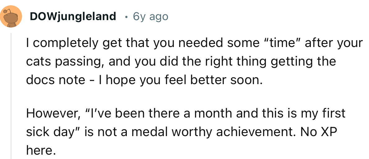 “I Completely Get That You Needed Some ‘Time’ After Your Cat’s Passing, and You Did the Right Thing Getting the Doctor’s Note.”