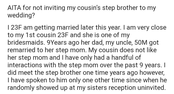 OP explained that she's getting married. And she has chosen her 1st cousin to be one of her bridesmaids