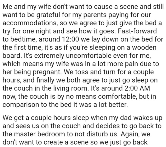 Finally, they both agree to just go sleep on the couch in the living room