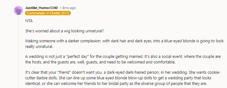 Is the groom and his party also going to be blonde and wearing blue contacts?