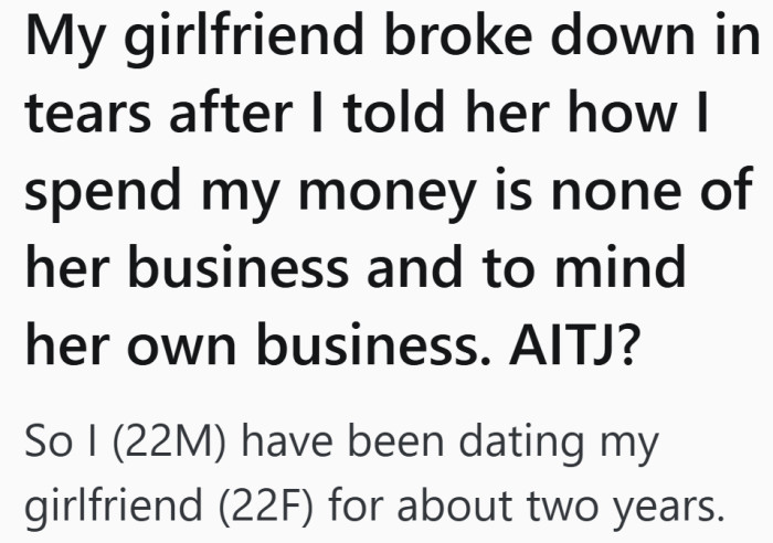 A tense moment unfolds when a boyfriend’s offhand comment turns a private money talk into tears.