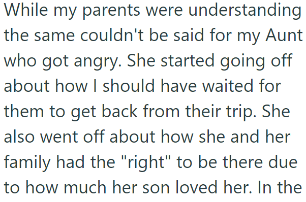 His parents understood him, but the aunt claimed they had the right to be there: