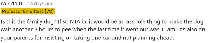 It's definitely the parents' fault, but OP probably should have stood firm on their decision to bring their own car.