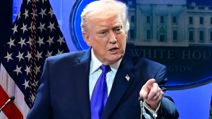 Donald Trump speaking on tariffs, referencing SCOTUS influence and constitutional overreach.