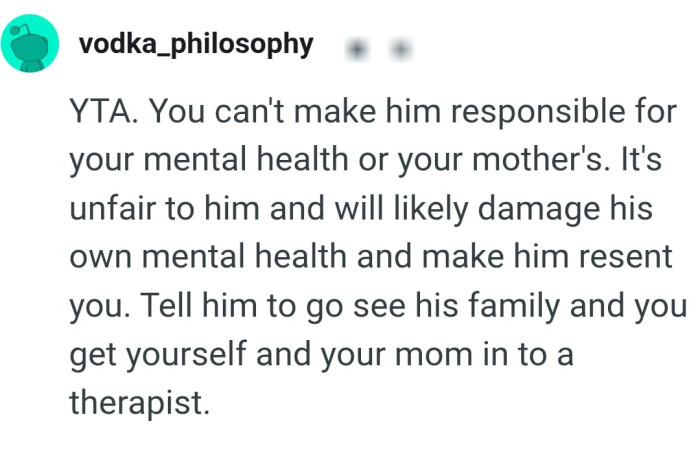 The OP can't make her BF responsible for her mental health