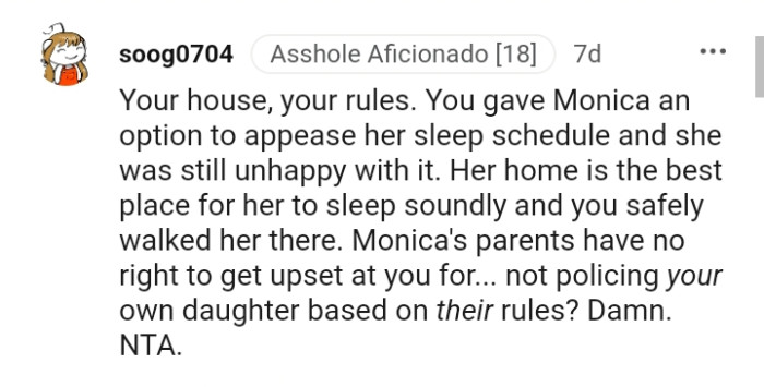 Monica's parents have no right to be angry